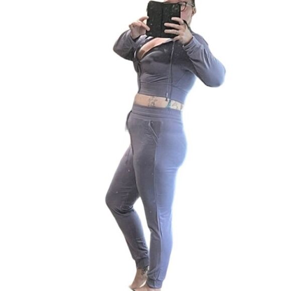 118. Boutique Ash Purple Zip Hoodie Jogger With Pockets Set - Picture 5 of 5